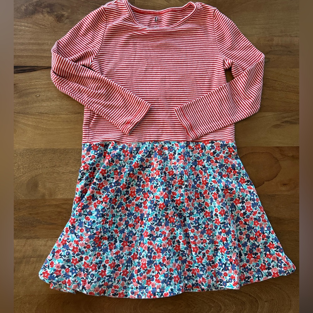 Tea Collection - Red & White Striped Top with Floral Skirt Dress. Size 7